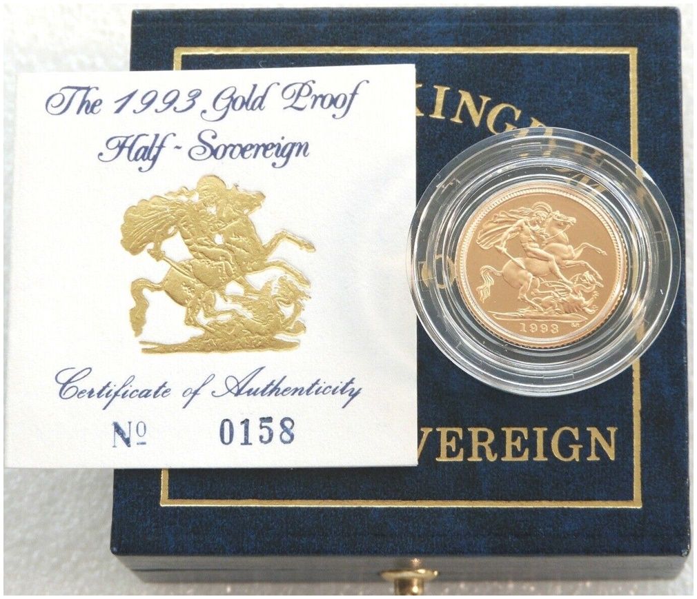 1993 St George and the Dragon Half Sovereign Gold Proof Coin Box Coa