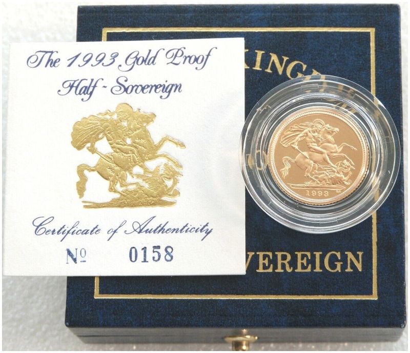 1993 St George and the Dragon Half Sovereign Gold Proof Coin Box Coa