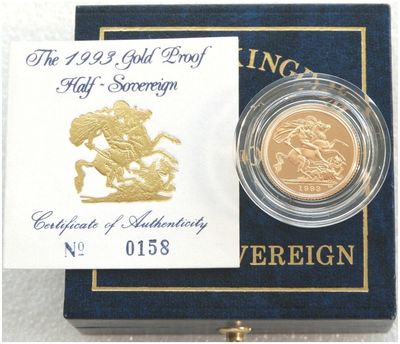 1993 St George and the Dragon Half Sovereign Gold Proof Coin Box Coa