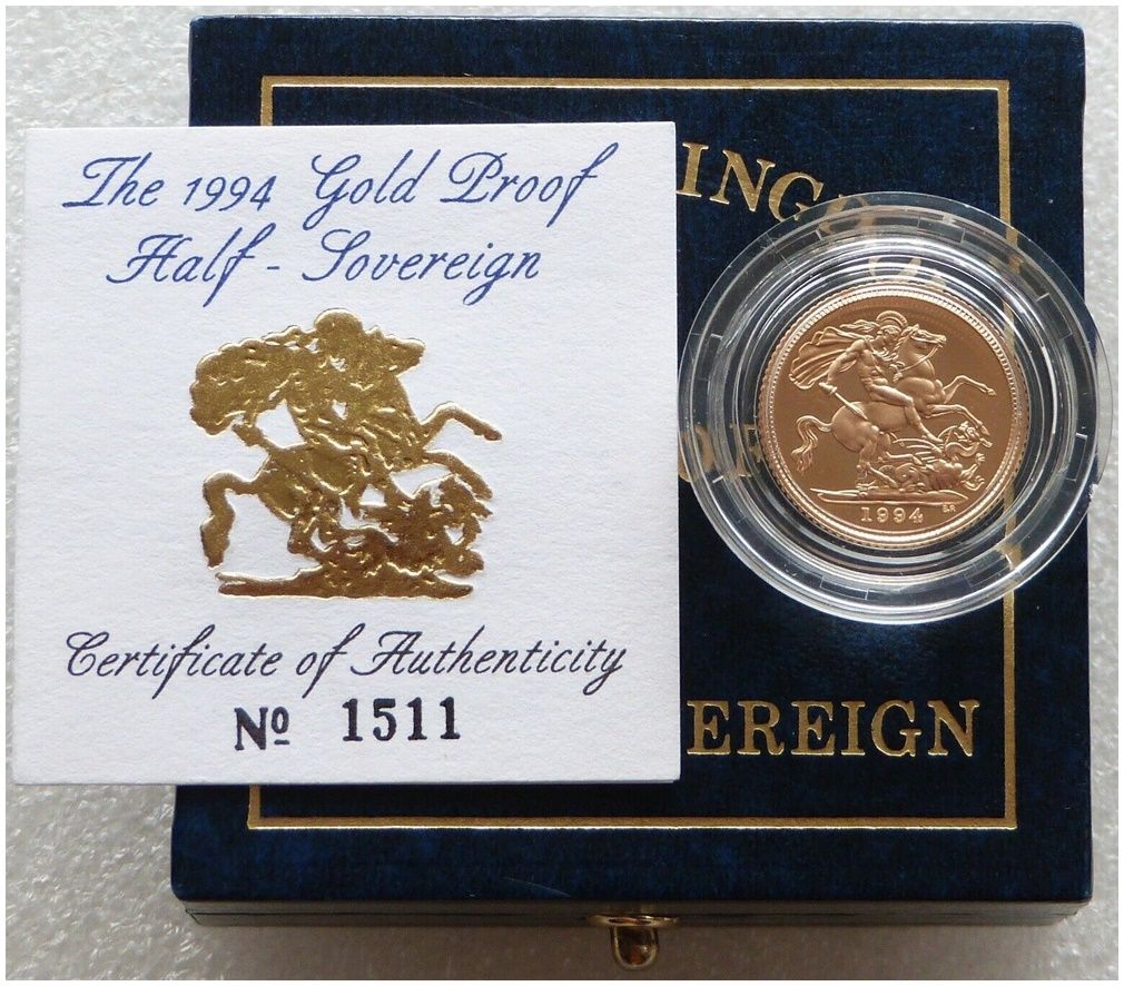 1994 St George and the Dragon Half Sovereign Gold Proof Coin Box Coa