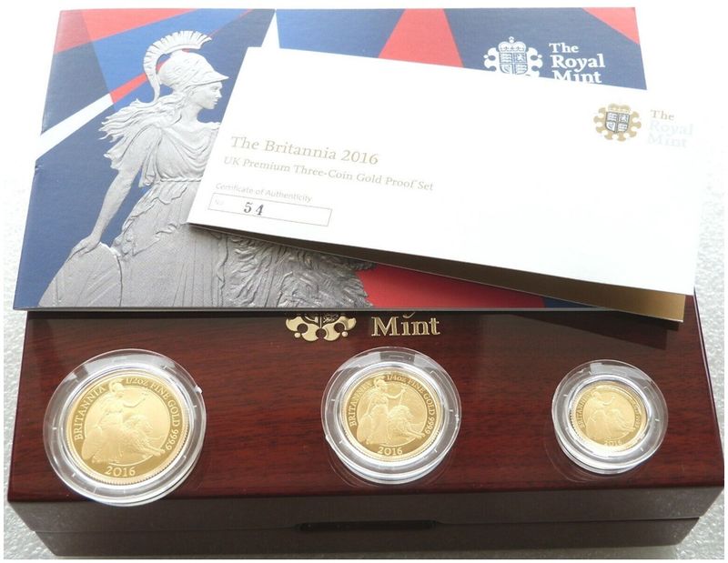 2016 Britannia Premium Gold Proof 3 Coin Set Box Coa - Mintage 69
