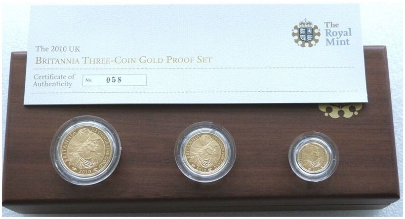 2010 Britannia Gold Proof 3 Coin Set Box Coa