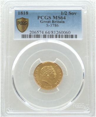 1818 George III Crowned Shield Half Sovereign Gold Coin PCGS MS64