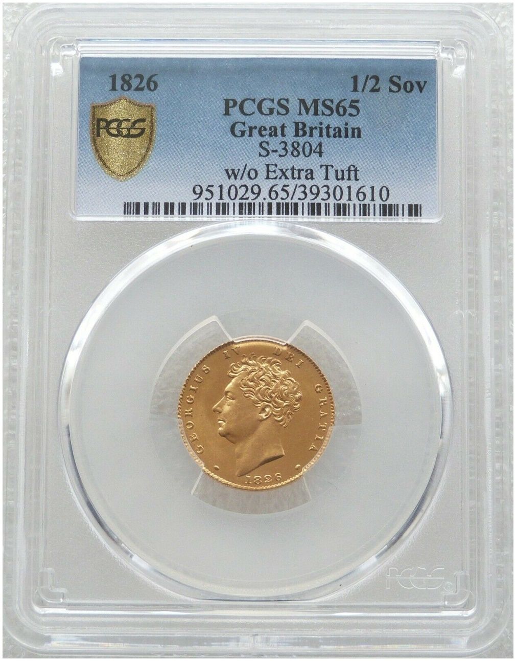 1826 George IV Bare Head Royal Arms Half Sovereign Gold Coin PCGS MS65