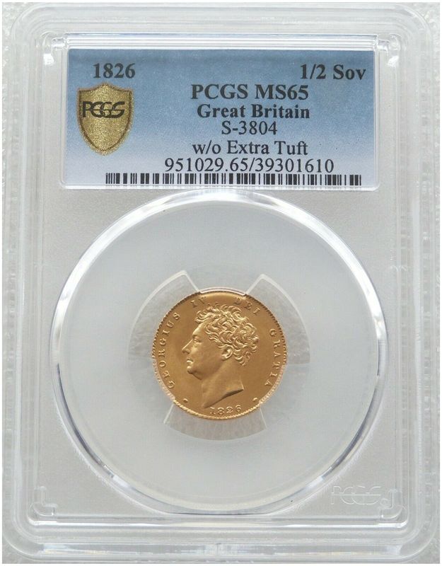 1826 George IV Bare Head Royal Arms Half Sovereign Gold Coin PCGS MS65