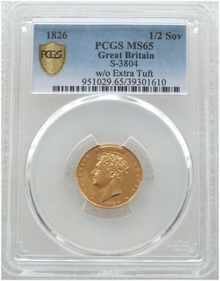 1826 George IV Bare Head Royal Arms Half Sovereign Gold Coin PCGS MS65