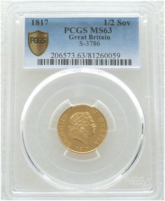 1817 George III Crowned Shield Half Sovereign Gold Coin PCGS MS63