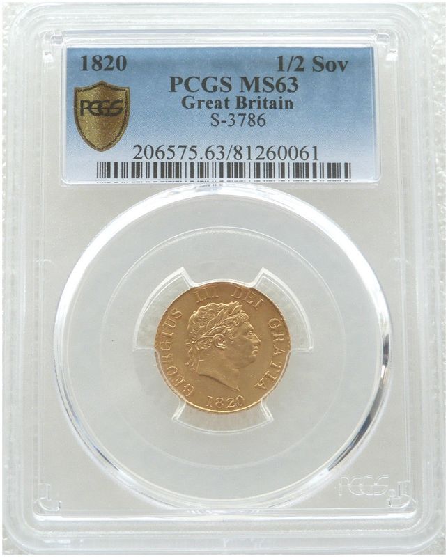 1820 George III Laur Head Shield Half Sovereign Gold Coin PCGS MS63