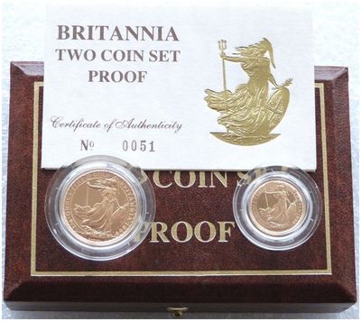 1989 Britannia £25 and £10 Gold Proof 2 Coin Set Box Coa - Mintage 451