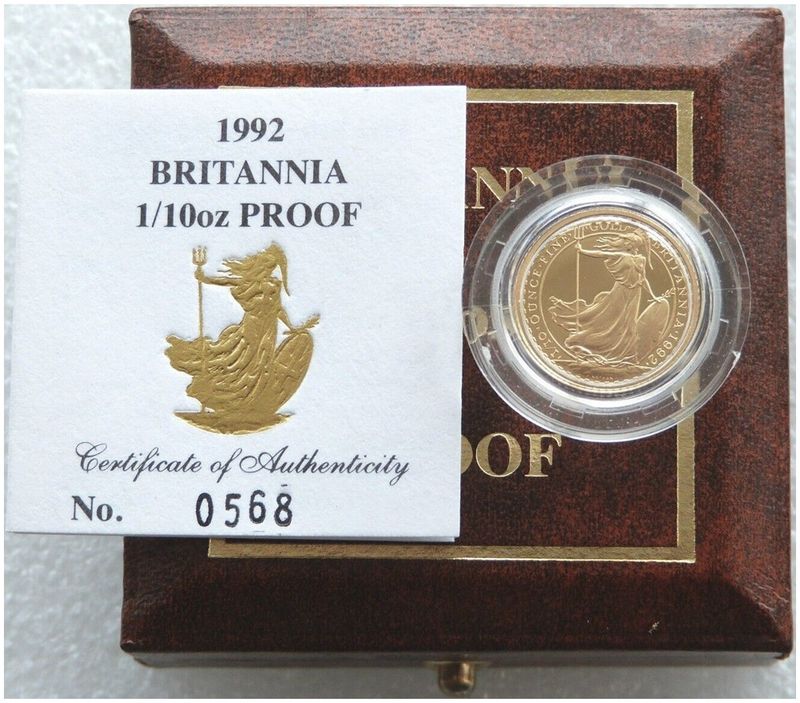 1992 Britannia £10 Gold Proof 1/10oz Coin Box Coa