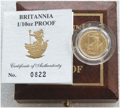 1991 Britannia £10 Gold Proof 1/10oz Coin Box Coa