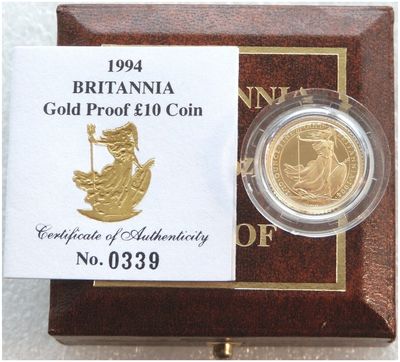 1994 Britannia £10 Gold Proof 1/10oz Coin Box Coa