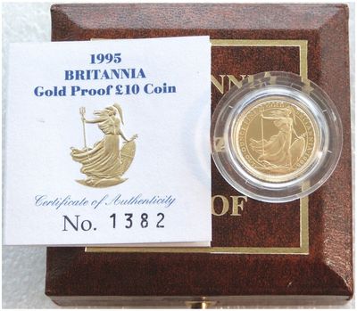 1995 Britannia £10 Gold Proof 1/10oz Coin Box Coa