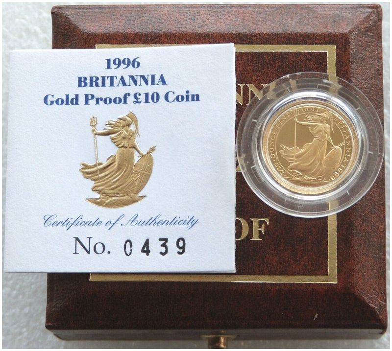 1996 Britannia £10 Gold Proof 1/10oz Coin Box Coa