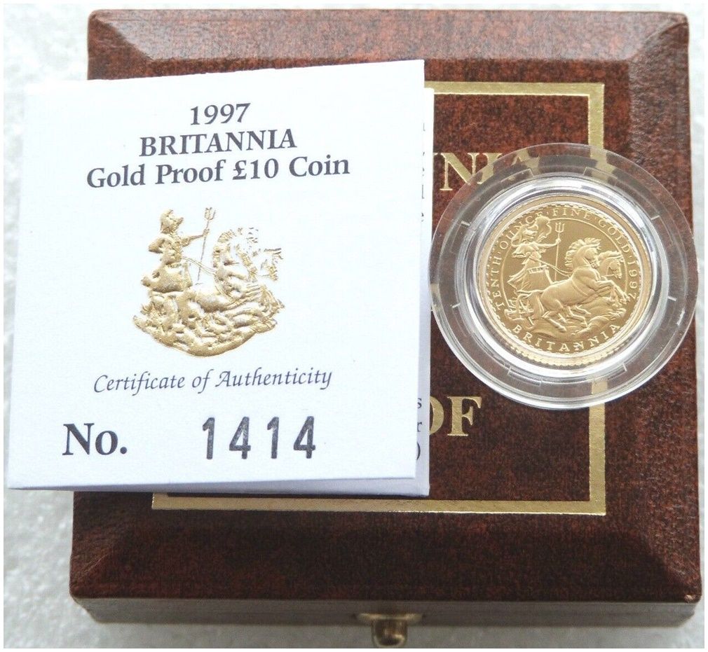 1997 Britannia £10 Gold Proof 1/10oz Coin Box Coa