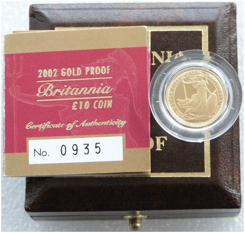 2002 Britannia £10 Gold Proof 1/10oz Coin Box Coa