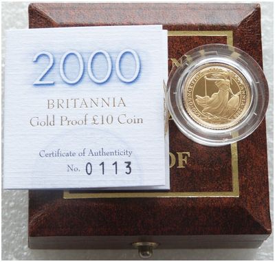 2000 Britannia £10 Gold Proof 1/10oz Coin Box Coa