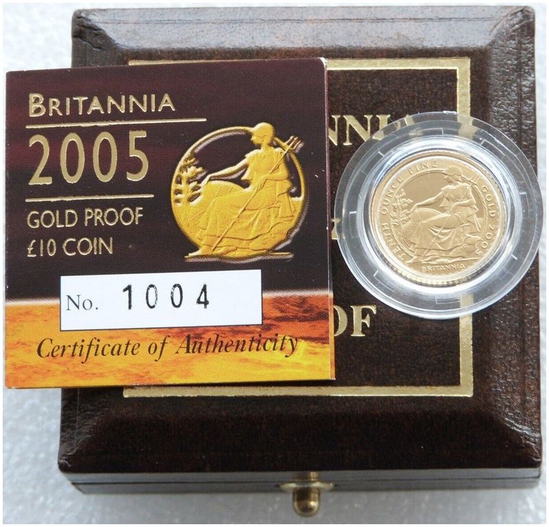 2005 Britannia £10 Gold Proof 1/10oz Coin Box Coa