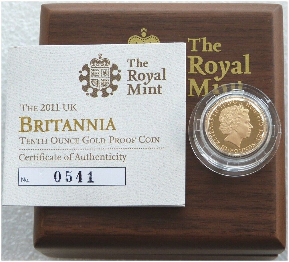 2011 Britannia £10 Gold Proof 1/10oz Coin Box Coa