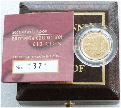 2003 Britannia £10 Gold Proof 1/10oz Coin Box Coa