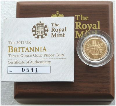 2011 Britannia £10 Gold Proof 1/10oz Coin Box Coa