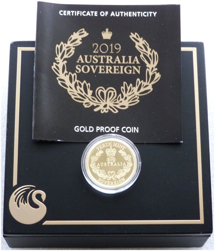 2019 Australia Perth Mint $25 Gold Proof Sovereign Coin Box Coa