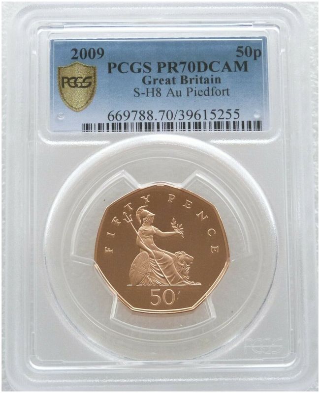 2009 Britannia Piedfort 50p Gold Proof Coin PCGS PR70 DCAM - Mintage 40