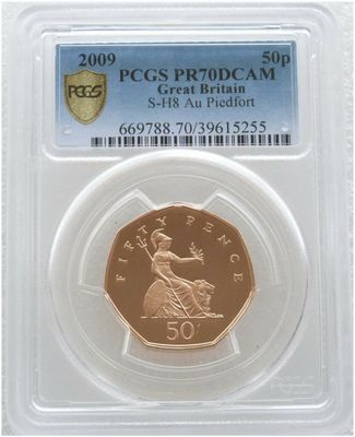 2009 Britannia Piedfort 50p Gold Proof Coin PCGS PR70 DCAM - Mintage 40
