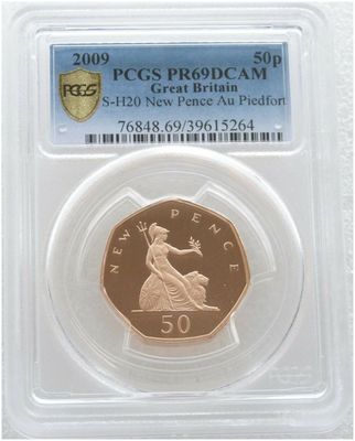 2009 Britannia New Pence Piedfort 50p Gold Proof Coin PCGS PR69 DCAM - Mintage 40