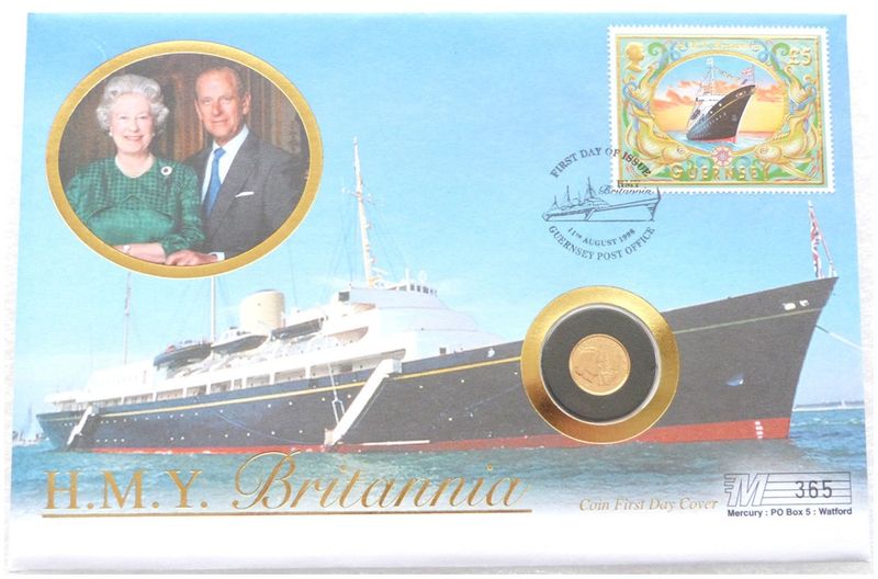 1997 Guernsey Royal Yacht Britannia £5 Gold Proof 1/25oz Coin First Day Cover
