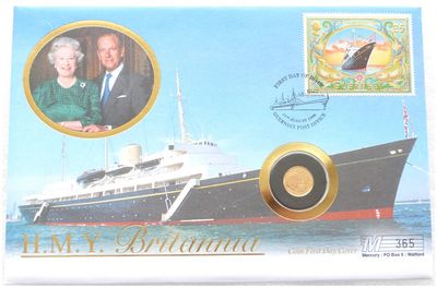 1997 Guernsey Royal Yacht Britannia £5 Gold Proof 1/25oz Coin First Day Cover