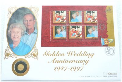 1997 Guernsey Golden Wedding £5 Gold Proof 1/25oz Coin First Day Cover