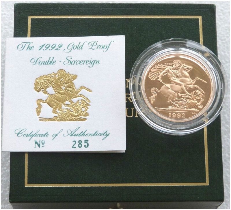 1992 St George and the Dragon £2 Double Sovereign Gold Proof Coin Box Coa