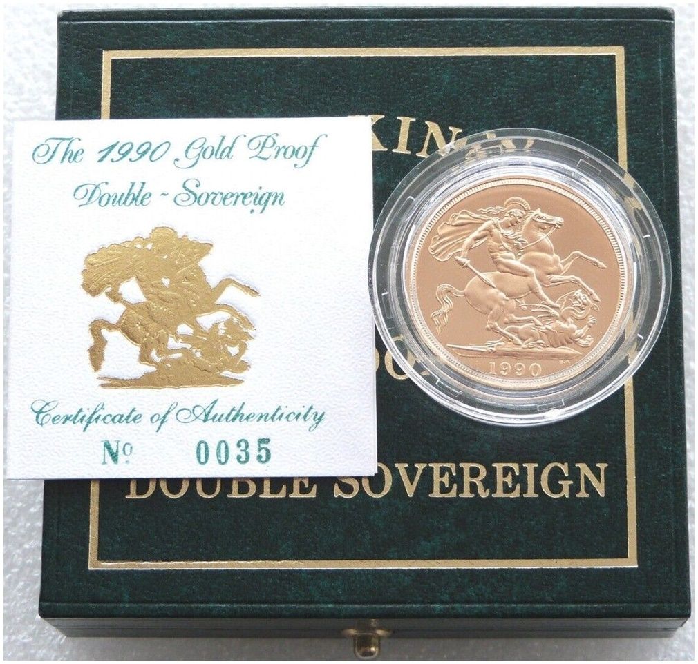 1990 St George and the Dragon £2 Double Sovereign Gold Proof Coin Box Coa 1990 St George and the Dragon £2 Double Sovereign Gold Proof Coin Box Coa