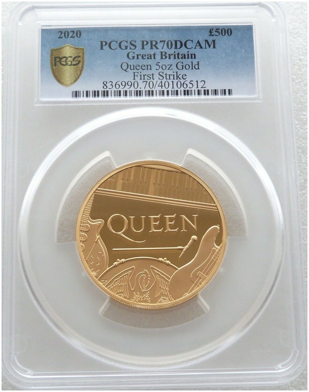 2020 Music Legends Queen £500 Gold Proof 5oz Coin PCGS PR70 DCAM First Strike Cert 05