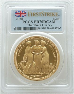 2020 Great Engravers Three Graces £200 Gold Proof 2oz Coin PCGS PR70 DCAM First Strike