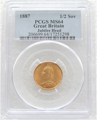 1887 Victoria Shield Half Sovereign Gold Coin PCGS MS64