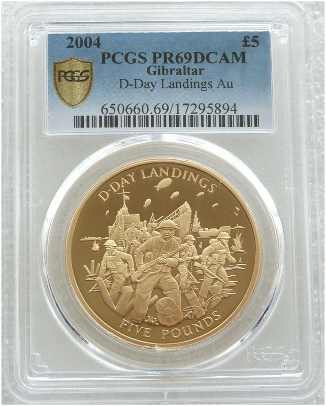 2004 Gibraltar D-Day Landings £5 Five Pound Gold Proof Coin PCGS PR69 DCAM