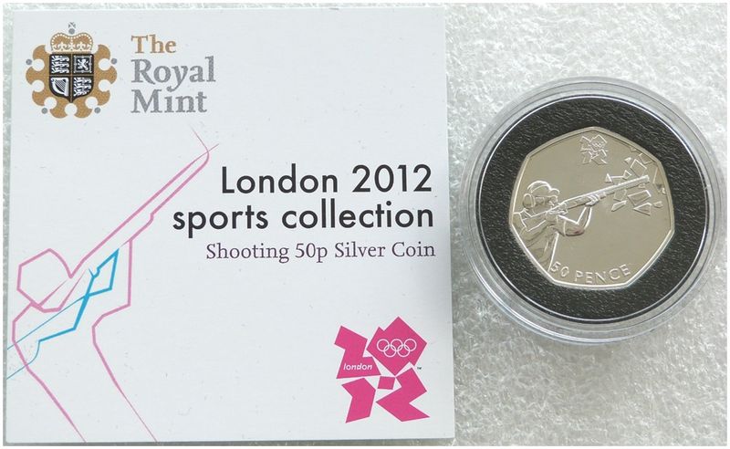 2011 London Olympic 2012 Sports Collection Shooting 50p Silver Coin Coa