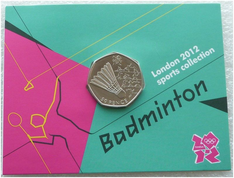 2011 London Olympic 2012 Sports Collection Badminton 50p Brilliant Uncirculated Coin Mint Card