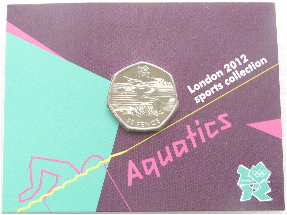 2011 London Olympic 2012 Sports Collection Aquatics 50p Brilliant Uncirculated Coin Mint Card