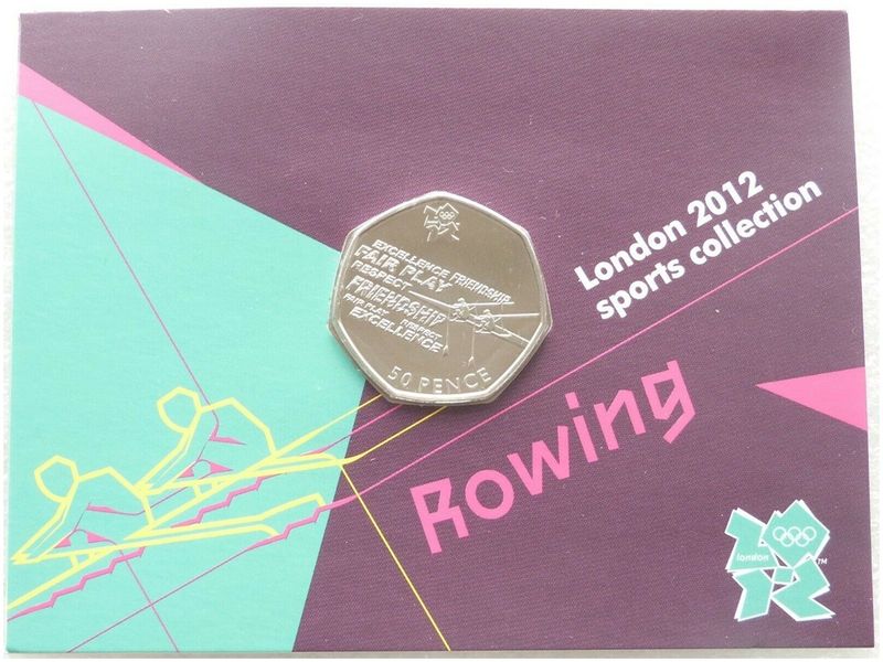 2011 London Olympic 2012 Sports Collection Rowing 50p Brilliant Uncirculated Coin Mint Card