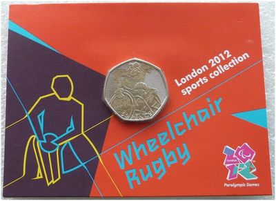 2011 London Olympic 2012 Sports Collection Wheelchair Rugby 50p Brilliant Uncirculated Coin Mint Card