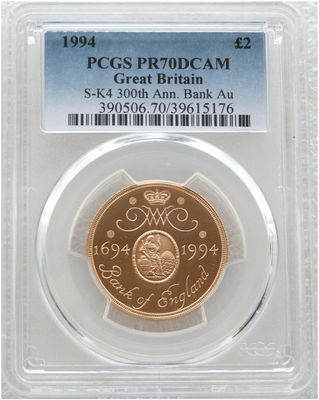 1994 Bank of England £2 Gold Proof Coin PCGS PR70 DCAM