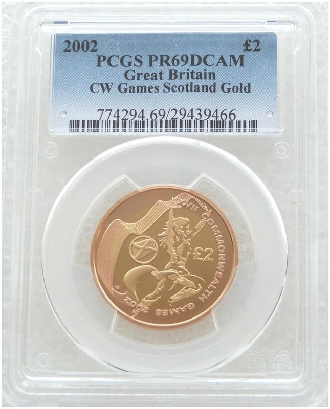 2002 Commonwealth Games Scotland £2 Gold Proof Coin PCGS PR69 DCAM