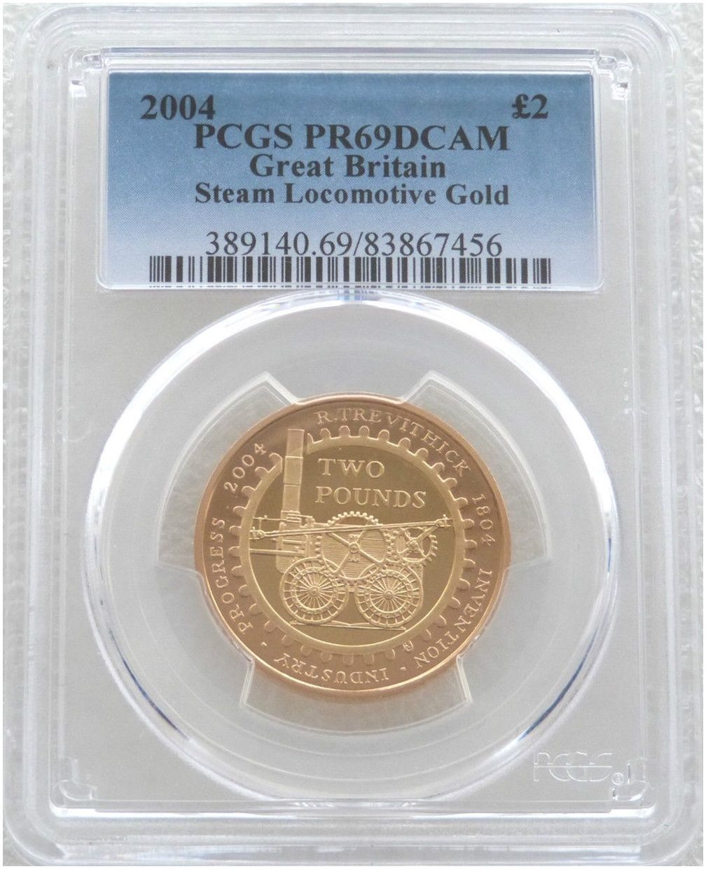 2004 Trevithick Steam Locomotive £2 Gold Proof Coin PCGS PR69 DCAM 2004 Trevithick Steam Locomotive £2 Gold Proof Coin PCGS PR69 DCAM