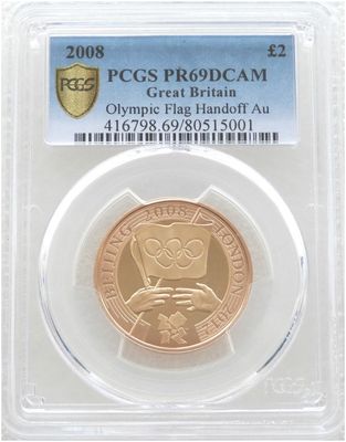2008 London Olympic Games Handover £2 Gold Proof Coin PCGS PR69 DCAM
