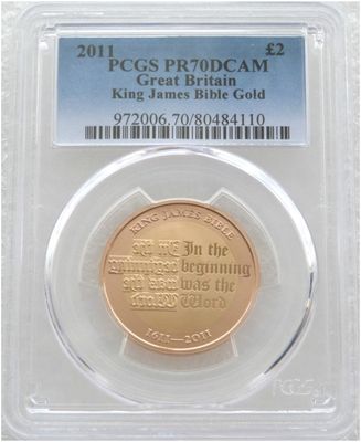 2011 King James Bible £2 Gold Proof Coin PCGS PR70 DCAM - Mintage 355