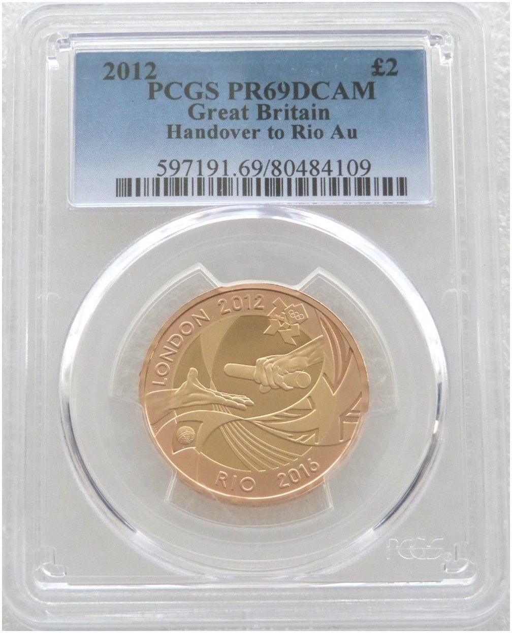 2012 London Olympic Games Handover to Rio £2 Gold Proof Coin PCGS PR69 DCAM