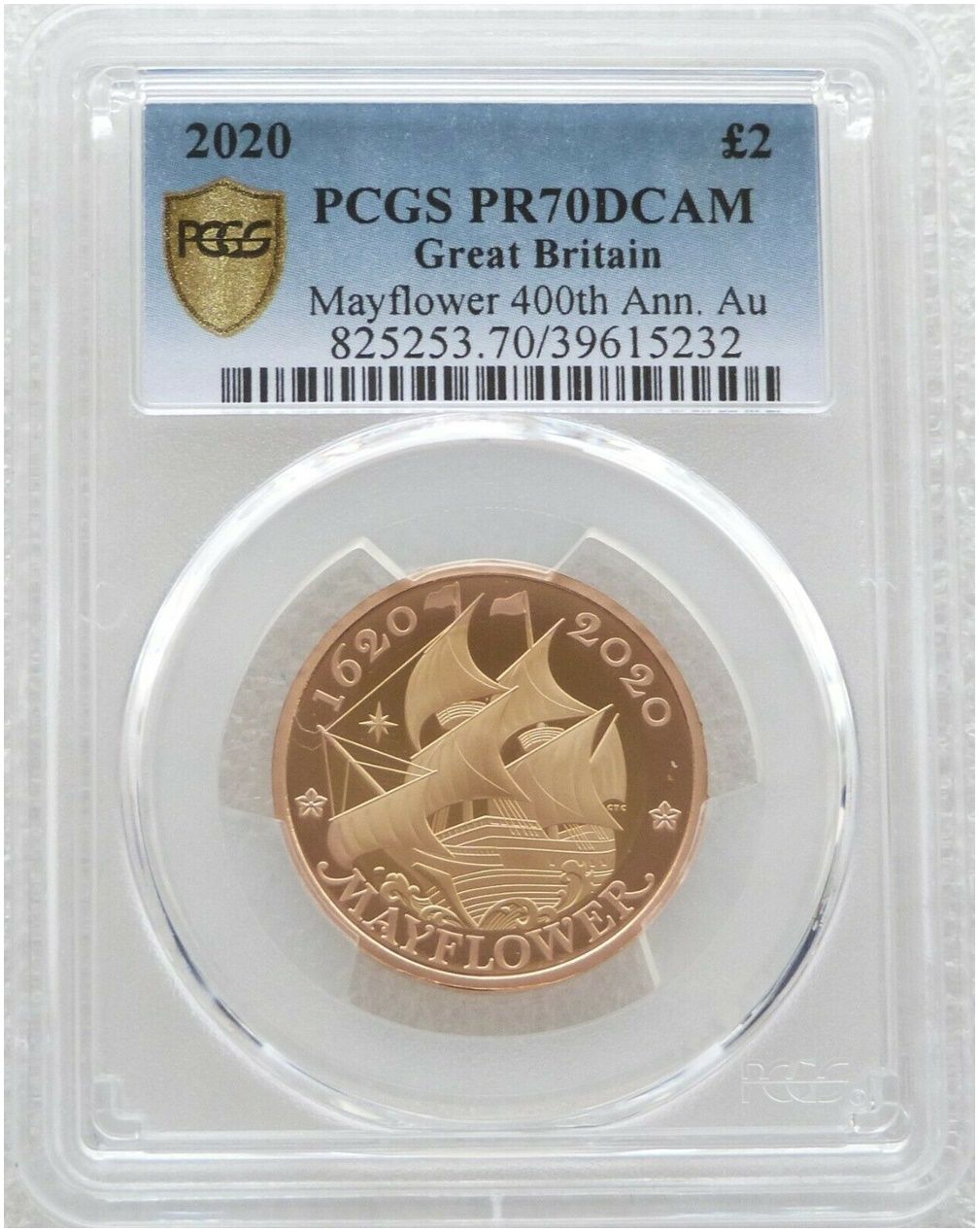 2020 Mayflower £2 Gold Proof Coin PCGS PR70 DCAM